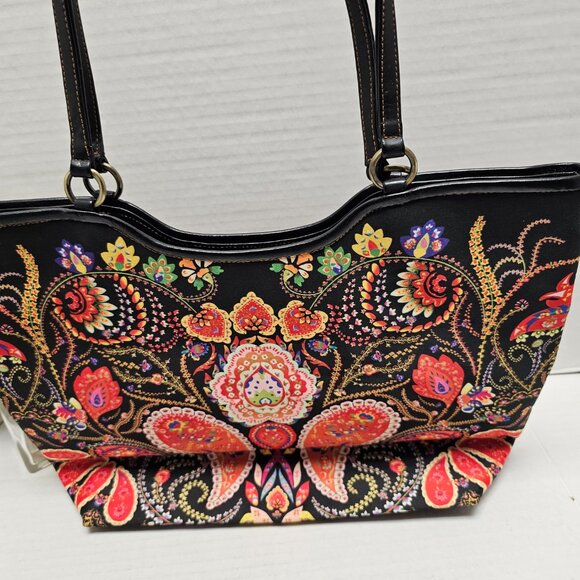 Womens Isabella Fiore Floral Flower Paisley Embroidered Beaded Tote Shoulder BAG - Picture 4 of 16